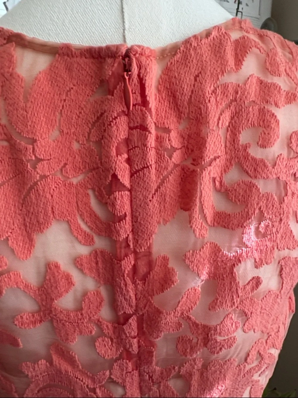 Kay Unger New York Sleeveless Coral Lace Sheath Dress - Picture 4 of 7